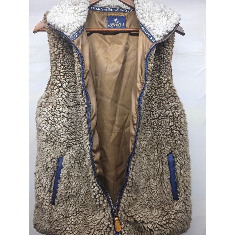 Simply Southern Tried & True Sherpa Vest Women’s Large Brown Fleece Full Zip - Picture 6 of 12